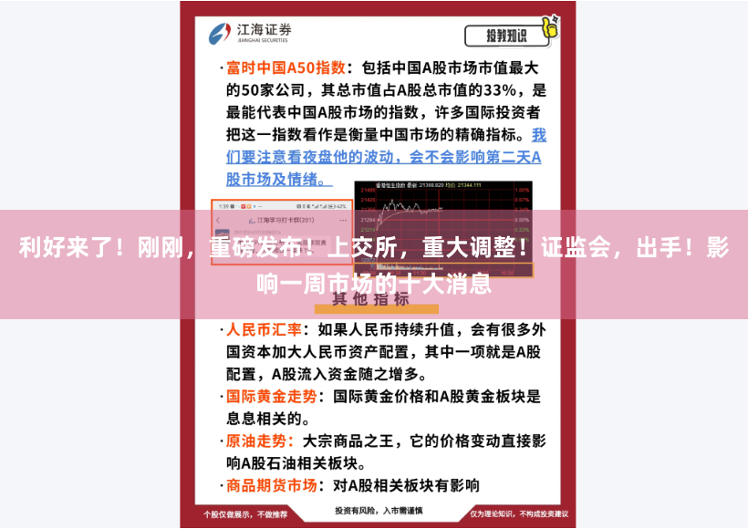 利好来了！刚刚，重磅发布！上交所，重大调整！证监会，出手！影响一周市场的十大消息